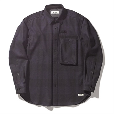 バッファローチェックウォッシャブルウールシャツ (Men’s)(ネイビー-M)