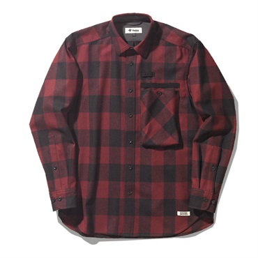 バッファローチェックウォッシャブルウールシャツ (Men’s)(バーガンディ-M)